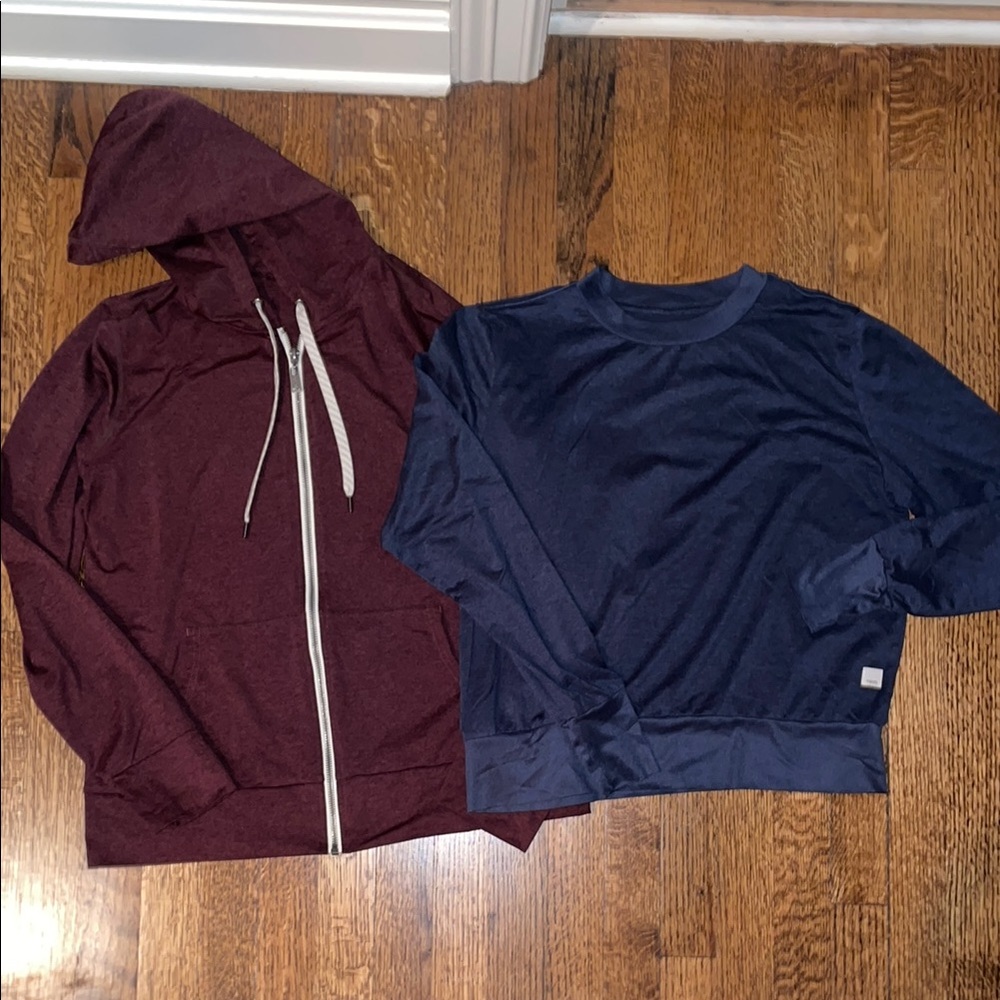 Vuori Burgundy Hoodie and Navy Sweatshirt Set women’s size medium